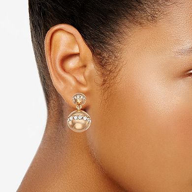 Nine West Gold Tone Crystal Bead Double Drop Earrings