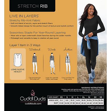 Women's Cuddl Duds® Softwear with Stretch Rib Long Sleeve Crewneck Henley Top