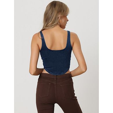 Women's Denim Sleeveless Top Square Neck Cropped Stretch Tank Top