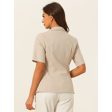 Cotton Linen Blazer For Women's Office Business Short Sleeve Notched Lapel Blazer Jacket