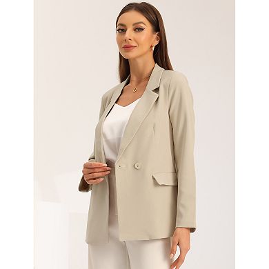 Double Breasted Work Office Blazer For Women Long Sleeve Blazers Suit Jacket With Pocket