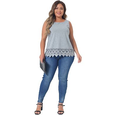 Plus Size Tank Tops For Women Round Neck Swing Lace Panel Flowy Tops