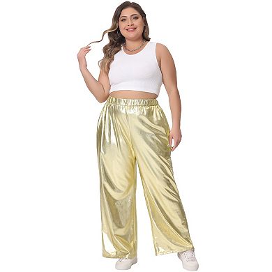 Plus Size Metallic High Waist Stretchy Jogger Pants For Women Holographic Hip Hop Streetwear