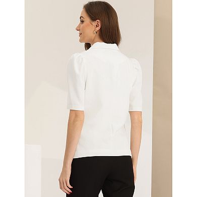 Short Sleeve Casual Blazer For Women's Lapel Collar Buttoned Summer Work Office Jacket