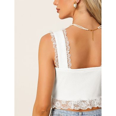 Tie Front Sleeveless Shrug Top For Women V-neck Lace Trim Cami Crop Tops