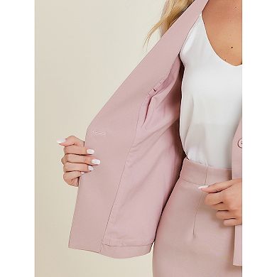 Business Skirt Suit Set For Women's 2 Piece Office Work Outfit Collarless Blazer Pencil Skirt