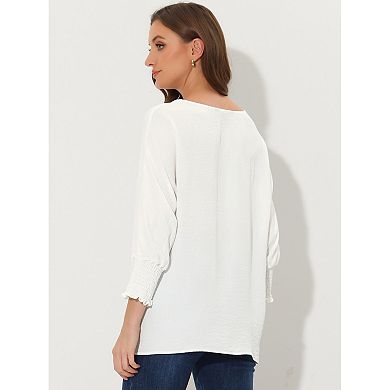 Puff Sleeve Blouse For Women Round Neck Short Sleeve Blouse