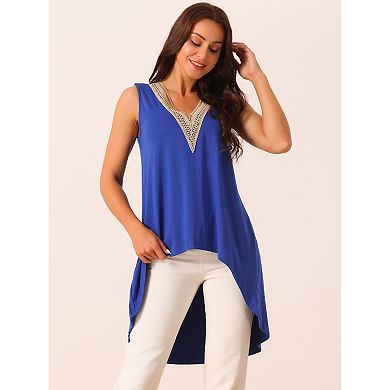 Women's High Low Asymmetrical Tops Sleeveless V-neck Irregular Hem Flowy Blouse Tops