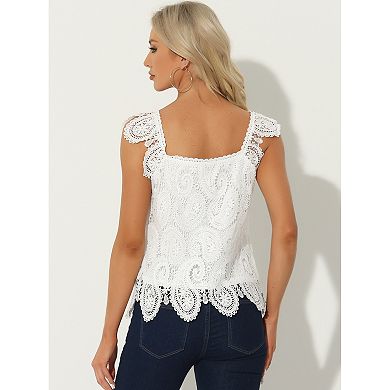 Lace Blouse For Women Square Neck Flutter Sleeve Top