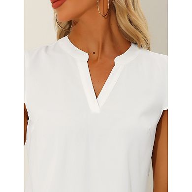 Work Office Blouse For Women Split V-neck Elegant Shirts Cap Sleeve Tops