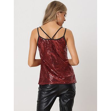 Women's Sequin Sparkle Camisole Shining Club Party Disco Glitter Cami Top