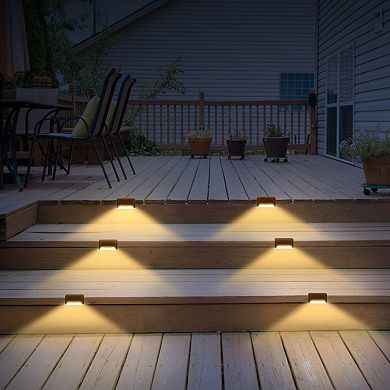 4pcs Solar Powered Led Step Lights Ip55 Dusk To Dawn Fence Lamps