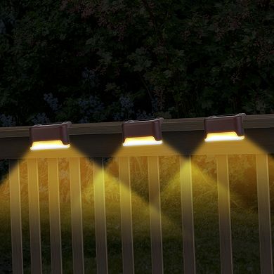 4pcs Solar Powered Led Step Lights Ip55 Dusk To Dawn Fence Lamps