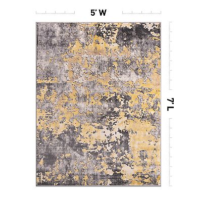 World Rug Gallery Contemporary Distressed Abstract Watercolor Area Rug