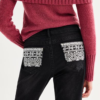 Juniors' Harper & Ivy Rhinestone Pocket Flare Jeans