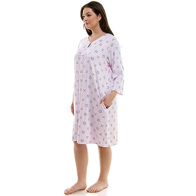 Plus Size Croft & Barrow 3/4-Sleeve Button Neck Pajama Gown