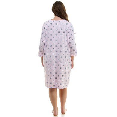 Plus Size Croft & Barrow 3/4-Sleeve Button Neck Pajama Gown