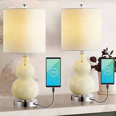 Cora Classic Vintage Glass Led Table Lamp With Usb Charging Port (set Of 2)
