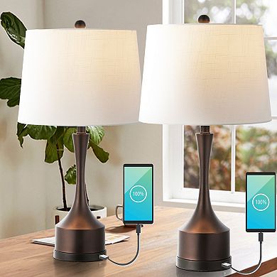 Cooper Classic French Country Iron Led Table Lamp With Usb Charging Port (set Of 2)