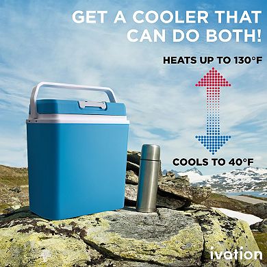 Ivation Electric Cooler & Warmer With Handle, 24 L Portable Thermoelectric Fridge For Vehicles