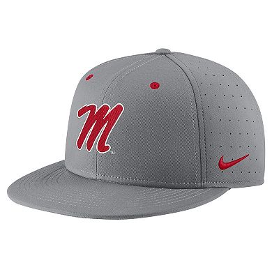 Men's Nike Gray Ole Miss Rebels USA Side Patch True AeroBill Performance Fitted Hat