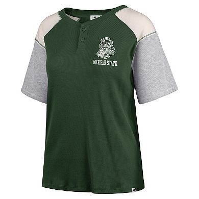 Women's '47 Green Michigan State Spartans Underline Harvey Colorblock Raglan Henley T-Shirt