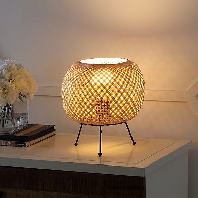 Palma Bohemian Rustic Ironrattan Led Mini Table Lamp With Smart Bulb