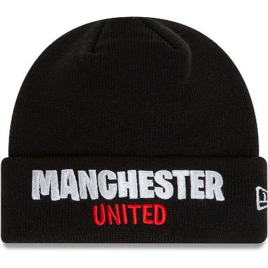 Youth New Era Black Manchester United Wordmark Cuffed Knit Hat
