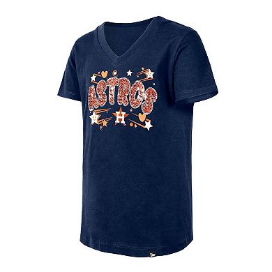 Girls Youth New Era Navy Houston Astros Sequin V-Neck T-Shirt
