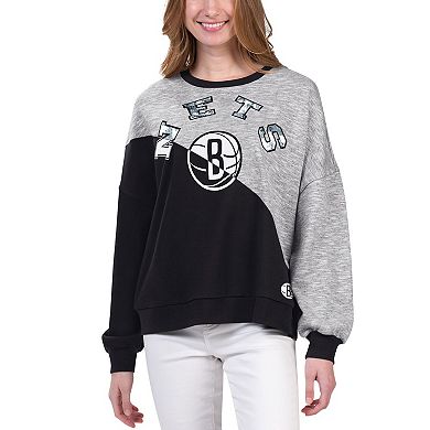 Women's G-III 4Her by Carl Banks Black Brooklyn Nets Benches Split Pullover Sweatshirt