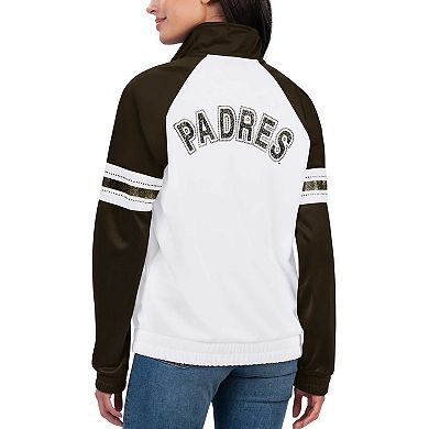 Women's G-III 4Her by Carl Banks White San Diego Padres Show Up Raglan Full-Zip Track Jacket