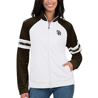 Women's G-III 4Her by Carl Banks White San Diego Padres Show Up Raglan Full-Zip Track Jacket