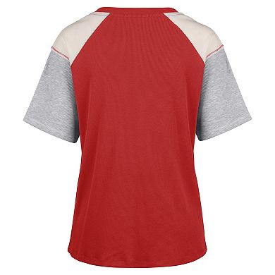 Women's '47 Scarlet Ohio State Buckeyes Underline Harvey Colorblock Raglan Henley T-Shirt