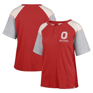 Women's '47 Scarlet Ohio State Buckeyes Underline Harvey Colorblock Raglan Henley T-Shirt