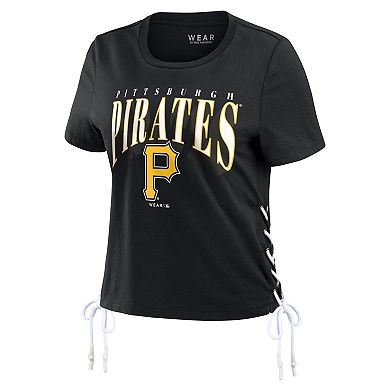Women's WEAR by Erin Andrews Black Pittsburgh Pirates Side Lace-Up Cropped T-Shirt