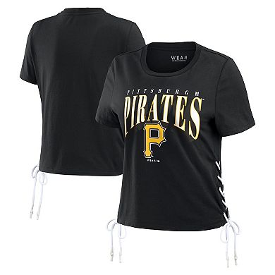 Women's WEAR by Erin Andrews Black Pittsburgh Pirates Side Lace-Up Cropped T-Shirt