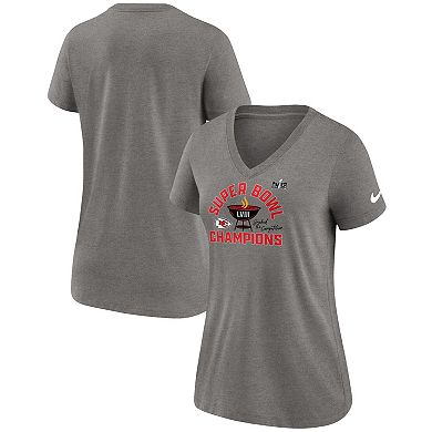Women's Nike  Heather Gray Kansas City Chiefs Super Bowl LVIII Champions Local Tri-Blend V-Neck T-Shirt