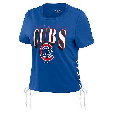 Women's WEAR by Erin Andrews Royal Chicago Cubs Side Lace-Up Cropped T-Shirt