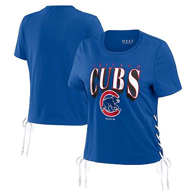 Women's WEAR by Erin Andrews Royal Chicago Cubs Side Lace-Up Cropped T-Shirt