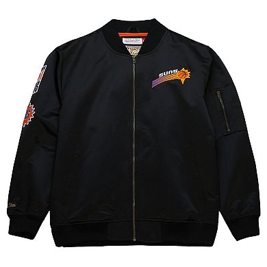 Men's Mitchell & Ness Black Phoenix Suns Hardwood Classics Vintage Logo Full-Zip Bomber Jacket