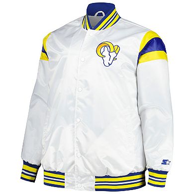 Men's Starter White Los Angeles Rams Satin Full-Snap Varsity Jacket