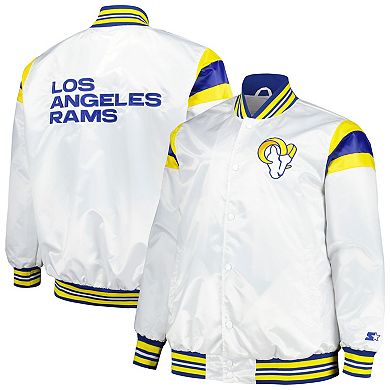 Men's Starter White Los Angeles Rams Satin Full-Snap Varsity Jacket