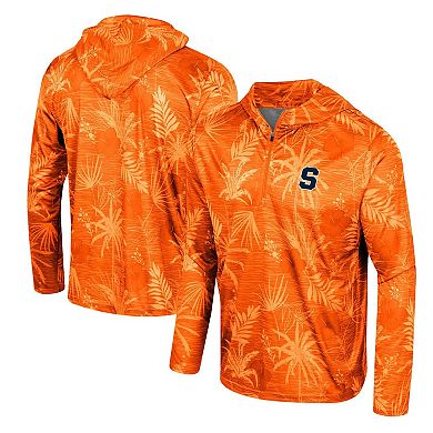 Men's Colosseum Orange Syracuse Orange Palms Printed Lightweight Quarter-Zip Hooded Top
