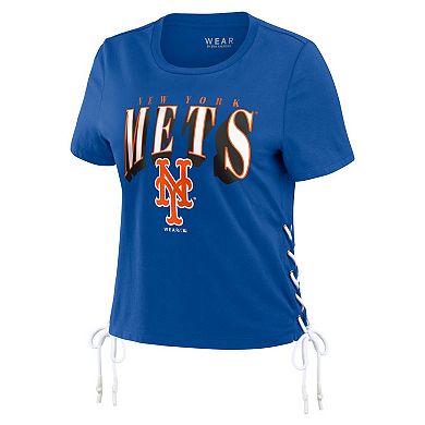 Women's WEAR by Erin Andrews Royal New York Mets Side Lace-Up Cropped T-Shirt