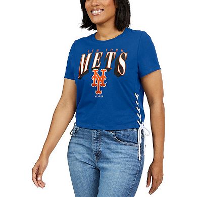 Women's WEAR by Erin Andrews Royal New York Mets Side Lace-Up Cropped T-Shirt