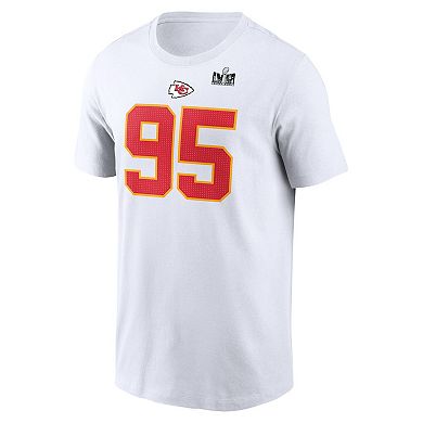 Men's Nike Chris Jones White Kansas City Chiefs Super Bowl LVIII Patch Name & Number T-Shirt