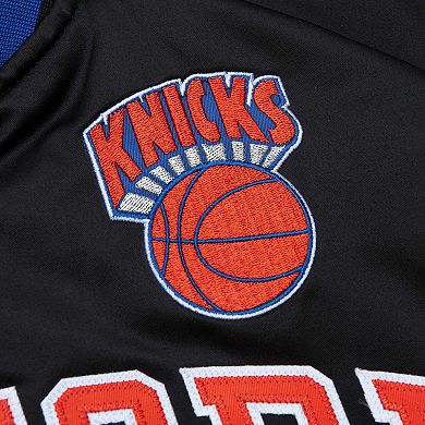 Men's Mitchell & Ness Black New York Knicks Big & Tall Hardwood Classics Wordmark Satin Raglan Full-Zip Jacket