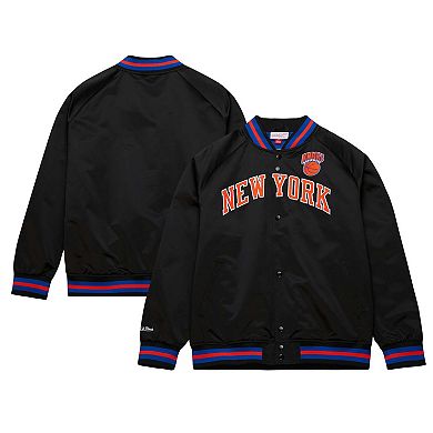 Men's Mitchell & Ness Black New York Knicks Big & Tall Hardwood Classics Wordmark Satin Raglan Full-Zip Jacket