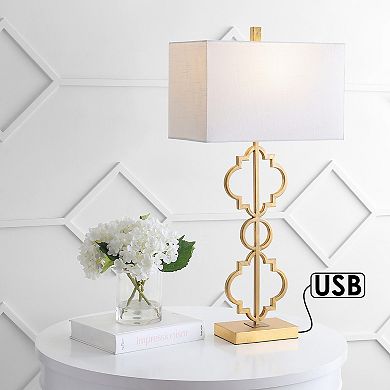Selina Iron Ogee Trellis Modern Led Usb Table Lamp