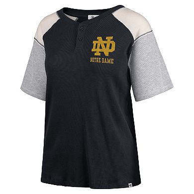 Women's '47 Black Notre Dame Fighting Irish Underline Harvey Colorblock Raglan Henley T-Shirt